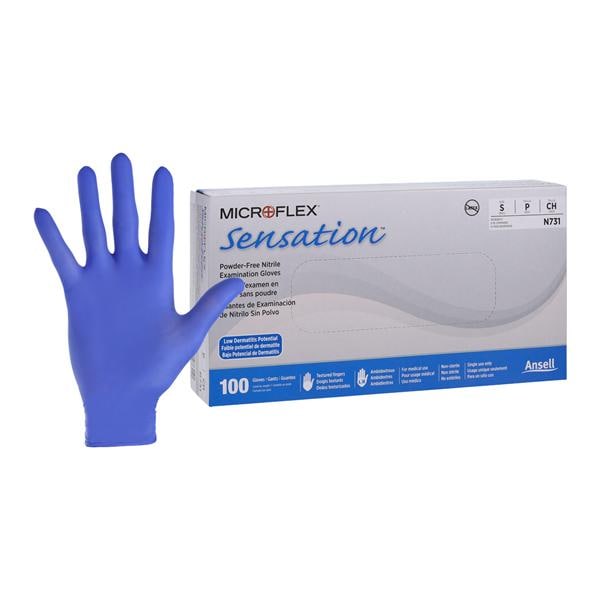 MICROFLEX Sensation Nitrile Exam Gloves Small Blue Non-Sterile 100/Bx