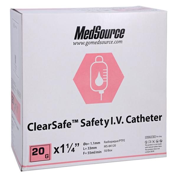 ClearSafe IV Catheter Safety 20 Gauge 1-1/4" 50/Bx