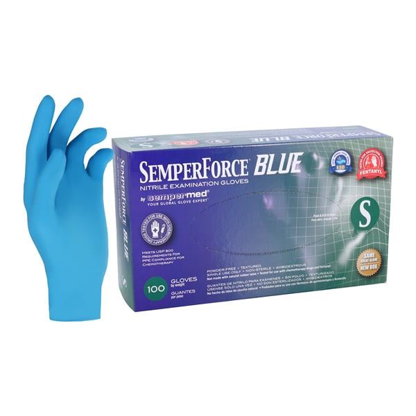 SemperForce Nitrile Exam Gloves Small Blue Non-Sterile 10/Ca