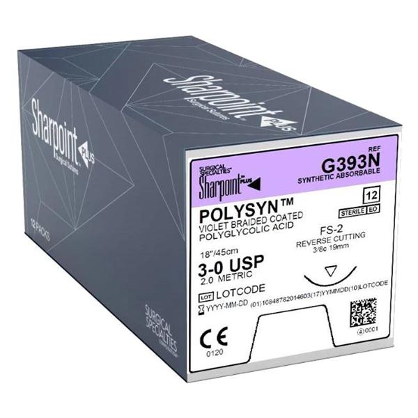 Polysyn Suture 3-0 18" Polyglycolic Acid Braid C-6 Violet 12/Bx