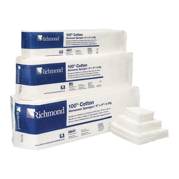 100% Cotton Non-Woven Sponge 2x2" 4 Ply Non-Sterile, 25 PK/CA