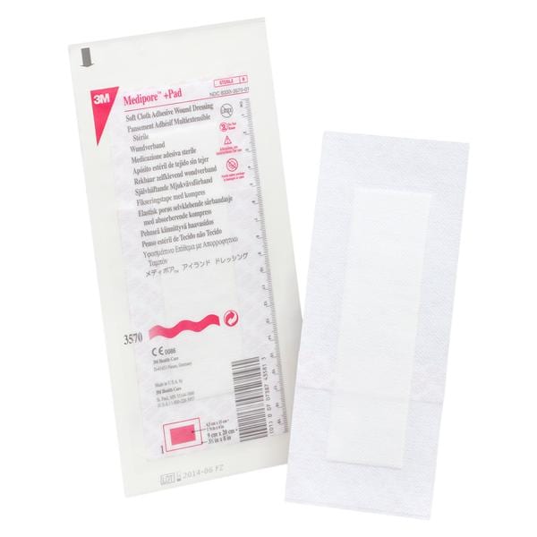 Medipore +Pad Soft Cloth Composite Dressing 3-1/2x8" Sterile Non-Adherent Abs LF, 4 BX/CA