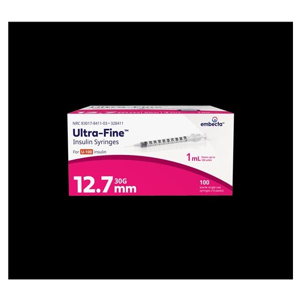 Ultra-Fine Insulin Syringe/Needle 30gx1/2" 1cc Tan Conventional LDS 100/Bx, 5 BX/CA