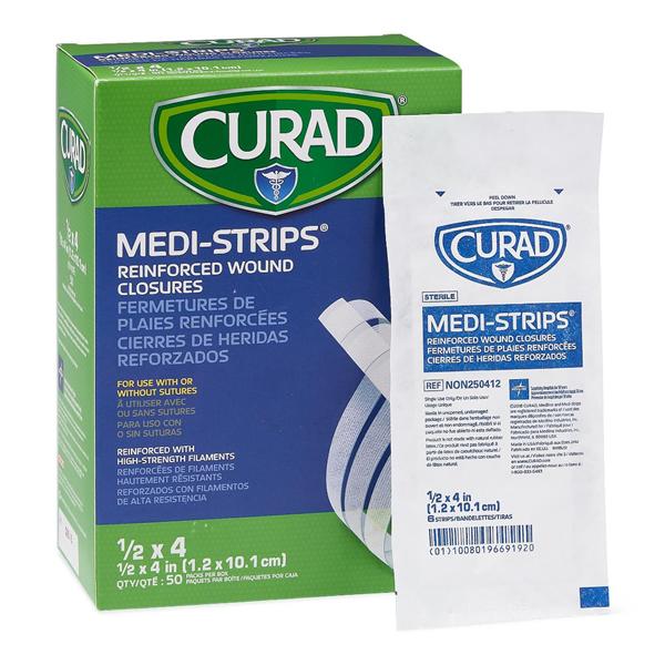 Curad Medi-Strip Wound Closure Strip 1/2x4" Porous White 50x6/Bx