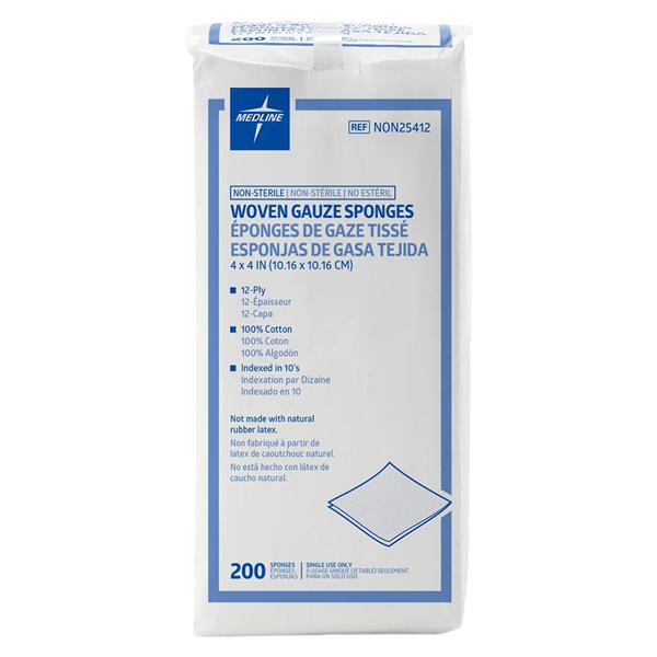 Cotton Gauze Sponge 4x4" 12 Ply Non-Sterile Mini Patch Woven LF, 10 PK/CA