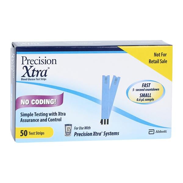 Precision Xtra Glucose Test Strip CLIA Waived 50/Bx, 12 BX/CA