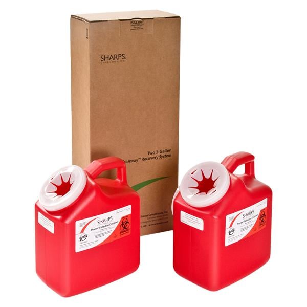 TakeAway Recovery Mailer System 2gal Red 9x6x11" Flat Hinge Lid Plastic 2/Bx