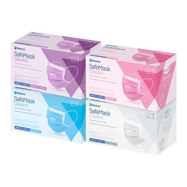 SafeMask Classic Face Mask ASTM Level 1 White Adult 50/Bx
