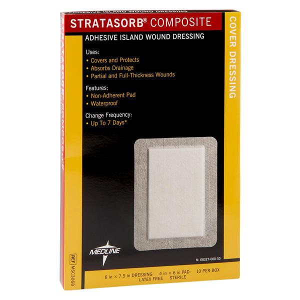 Stratasorb Composite Island Dressing 6x7-1/2" 4 Layer Non-Adherent Adhs Abs LF