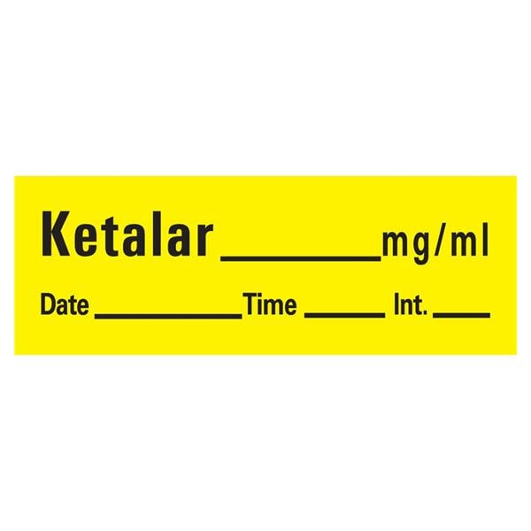 Ketalar Label Yellow w/MG/ML 1.5 x .5&quot; 333/Rl 333/Rl