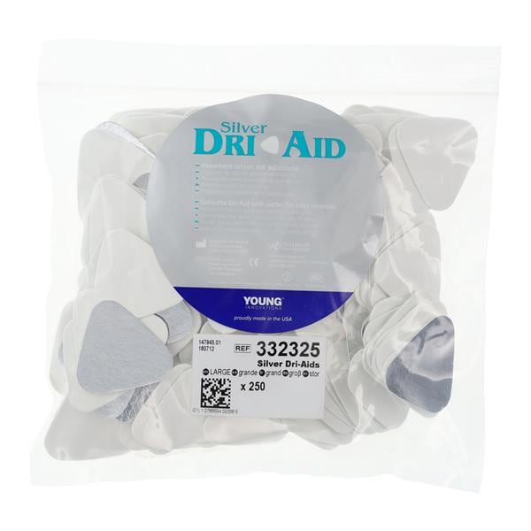 Dri-Aids Silver Silver Coated Cotton Roll Substitute White Large 250/Bx