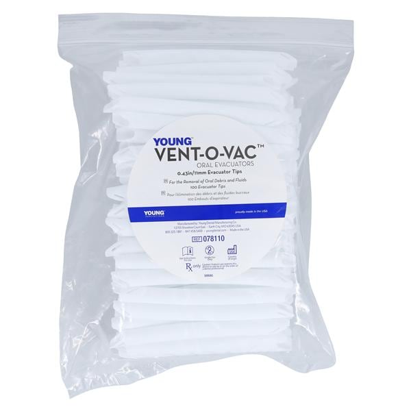 Vent-O-Vac HVE Tips Side Vented White S Tip Soft Touch Plastic 100/Pk, 18 PK/CA