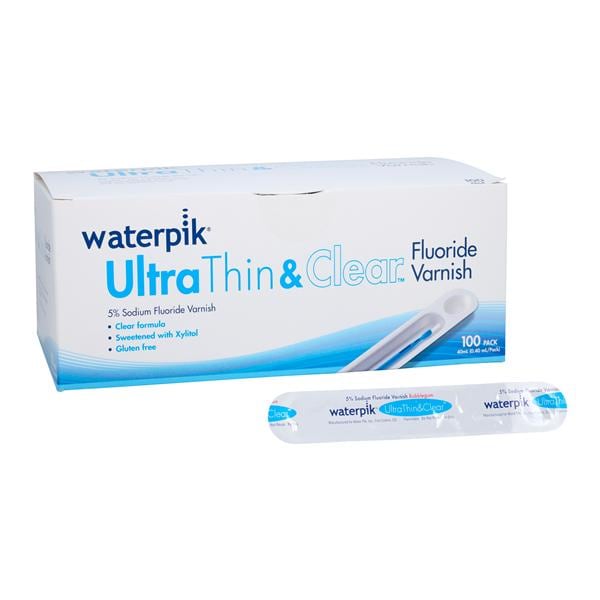 Waterpik(r) Ultra Thin&Clear Fluoride Dspnsr Bx 5% Sod Fl .4mL Bblgm Clr 100/Pk