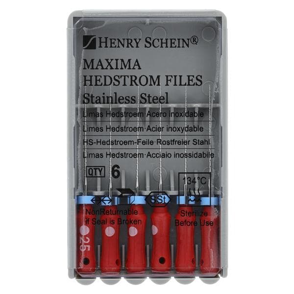 Maxima Hand Hedstrom Files 21 mm Size 25 Stainless Steel Yellow 6/Bx