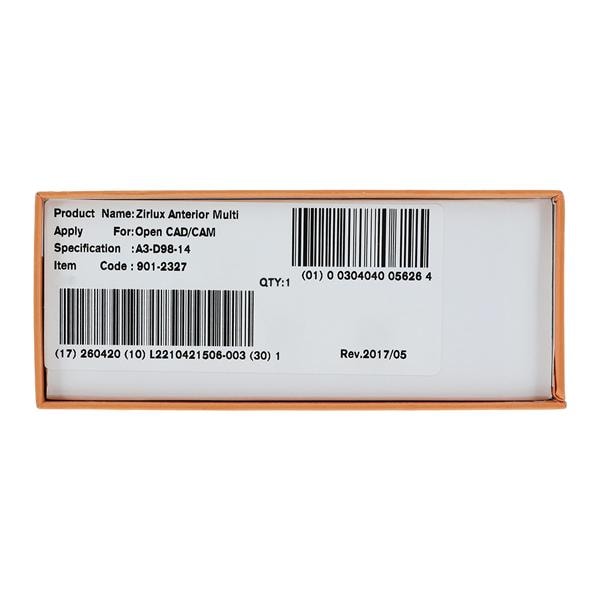 Zirlux Anterior Multi Zirconia Disc A3 98x14mm Ea