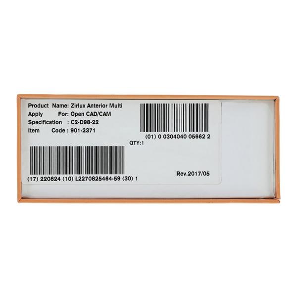 Zirlux Anterior Multi Zirconia Disc C2 98x22 Ea