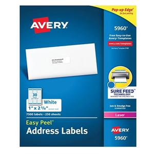 Avery White Laser Address Label 1 in x 2 5/8 in 7500/Box 7500/Bx