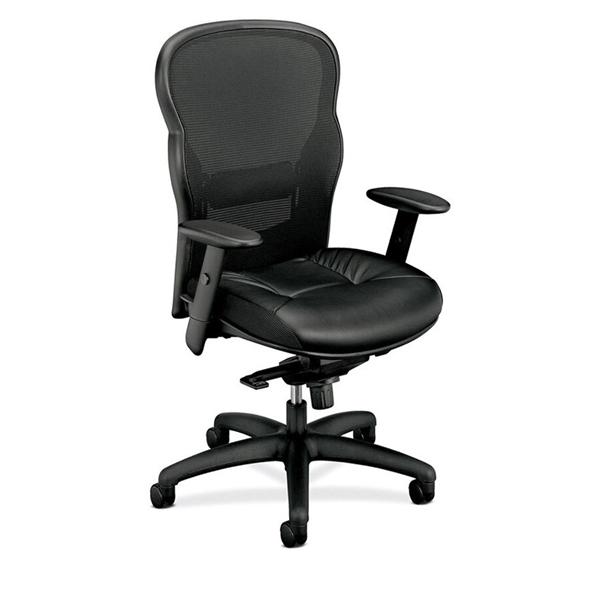 Basyx VL701 Series High-Back Leather/Mesh Chair Black/Black Ea