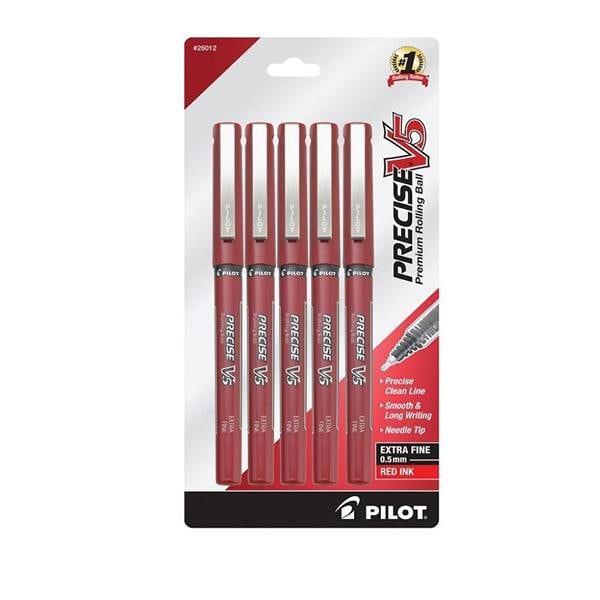 Pilot Precise V5 Rollerball Pen Extra Fine Point 0.5 mm Red 5/Pk