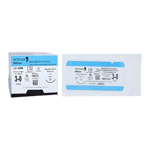 Suture 3-0 18" Silk Braid C-6 Black 12/Bx