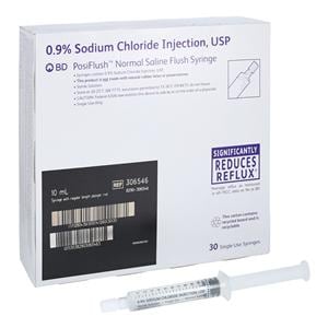Posiflush Normal Saline IV Flsh Sol 0.9% Std Pngr Rd Prefl Syr 10mL 30/Package, 16 BX/CA