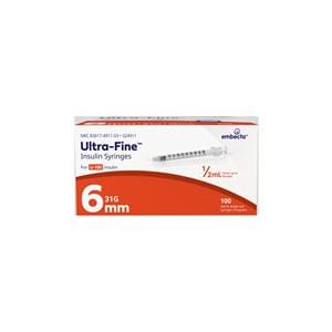 Ultra-Fine Insulin Syringe/Needle 31gx6mm 0.5cc Conventional LDS 100/Bx, 5 BX/CA