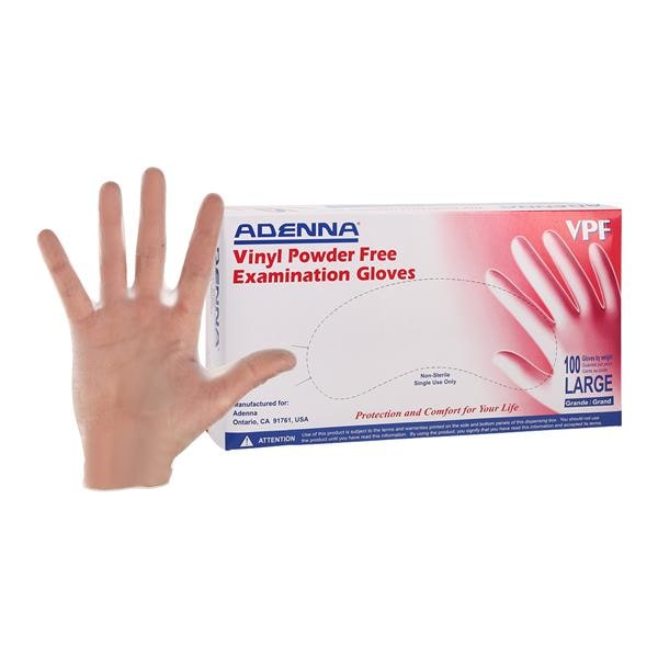 VPF Vinyl Exam Gloves Large Clear Non-Sterile, 10 BX/CA