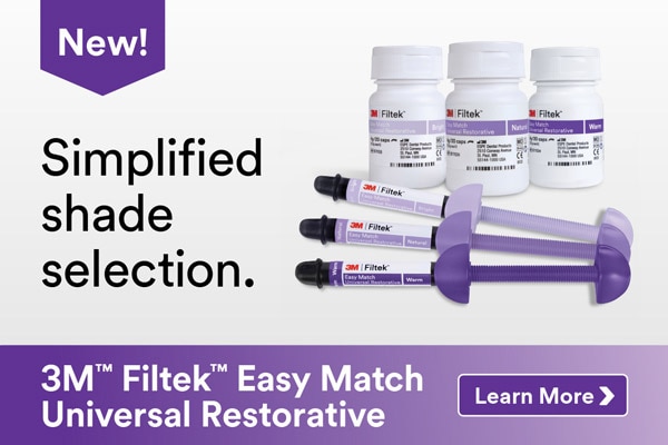 Simplified shade selection. 3M&trade; Filtek&trade; Easy Match Universal Restorative. Learn More